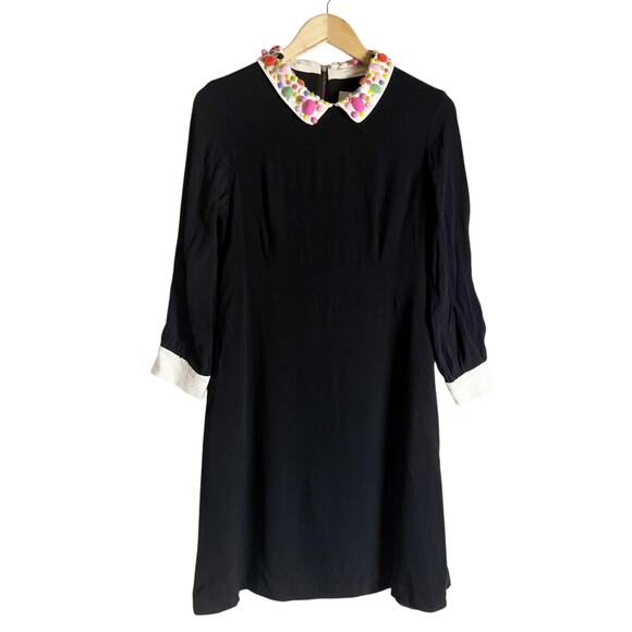 Kate Spade Carson Embellished Peter Pan Collar Black Long Sleeve Dress Size 6 - Picture 1 of 9